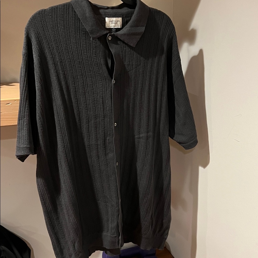 BNWOT-American Eagle Outfitters Charcoal Men’s Textured Polo